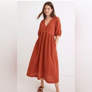 Madewell Marianna Puff Sleeve Midi Dress in Tuscan Clay